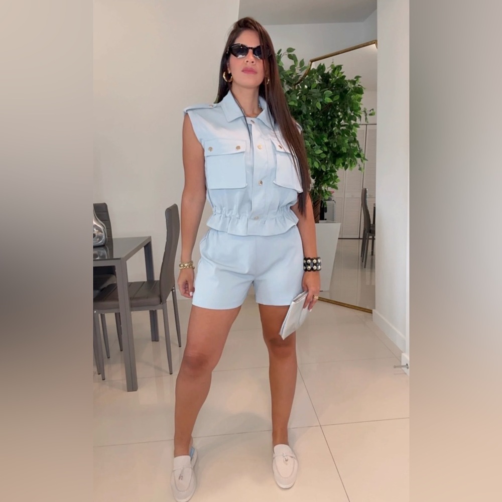 Light Blue Sleeveless two piece set